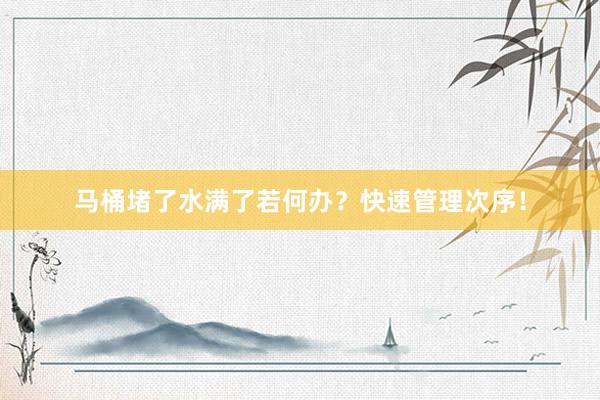 马桶堵了水满了若何办？快速管理次序！
